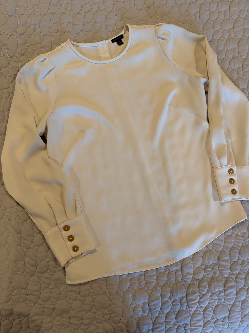 Ann Taylor Cream Long Sleeve Blouse with Gold Buttons